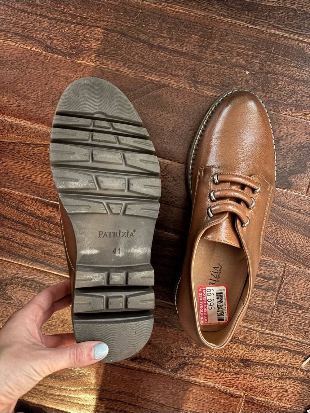 Patrizia Tan Leather Lace-Up Flats